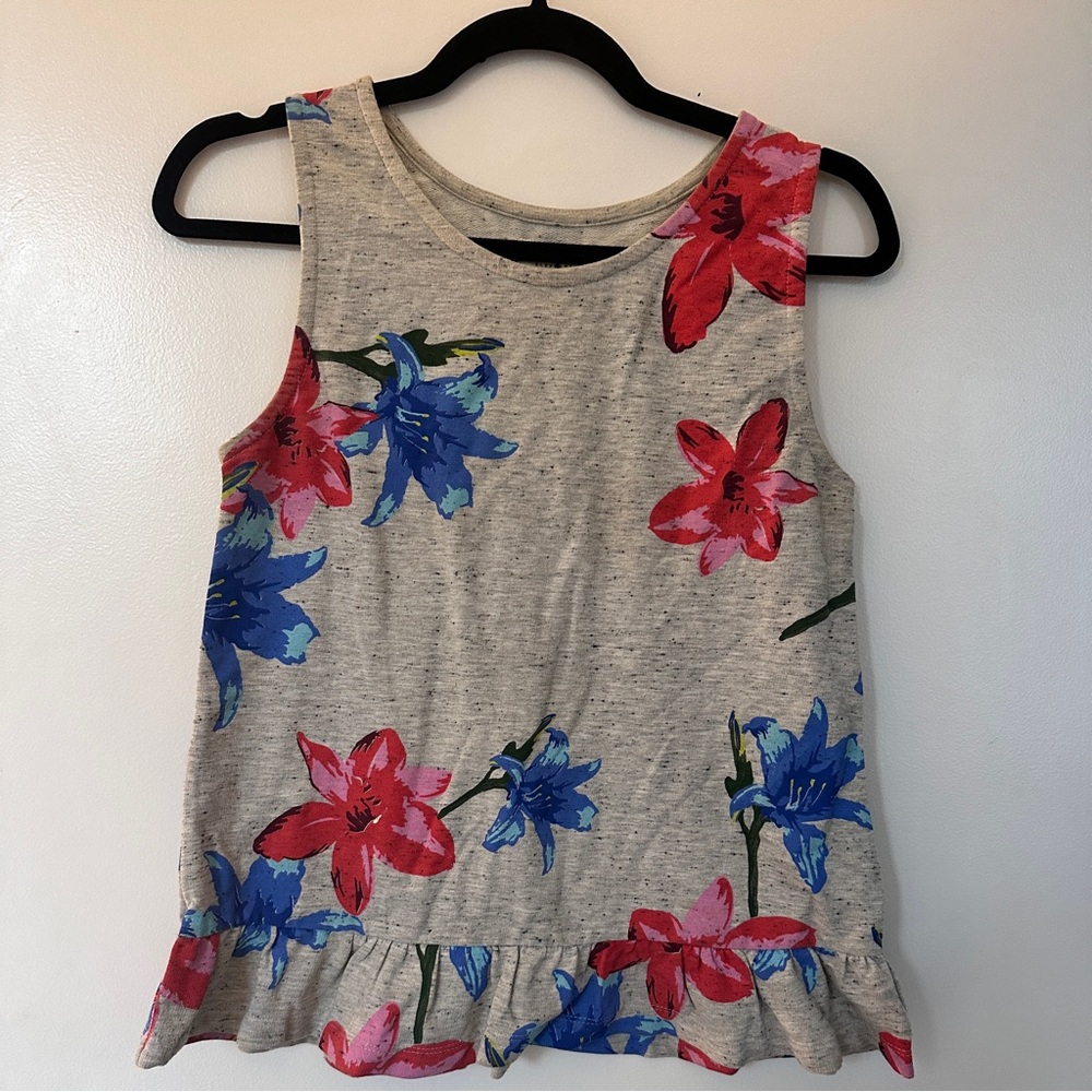 VANISHING ELEPHANT Floral Print Drop-Waist Frill Sleeveless Top, Sz Aus 8 / US 4